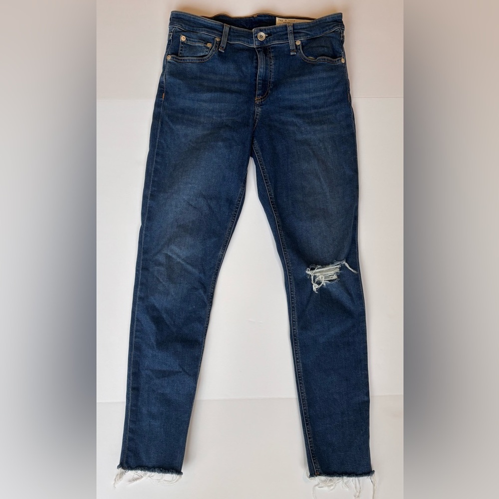 Rag and Bone Cate Mid Rise Ankle Skinny Blue Denim Jeans Distressed 29